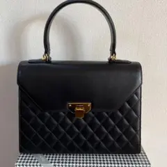 Kimijima 黒 レザー キルティング ハンドバッグ