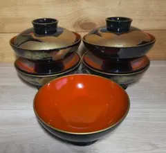 漆器 汁椀 吸物椀 5客セット 漆塗 鶴金蒔絵 伝統工芸（一つフタなし）