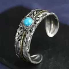 フェザー　バングル　ブレスレット　ターコイズ　イーグルフェザー　ナバホシルバー
