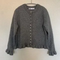 ZARA グレー カーディガン S フリル袖