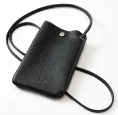 【イタリア革 日本製】 スマホショルダー 【ショルダー長さ自由調節】ブラック