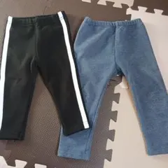 ユニクロレギンスストレッチパンツ他　2枚セット 黒 ブルー90　裏起毛