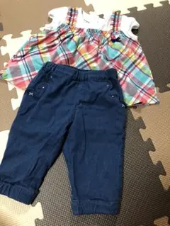 ファミリア　デニム風パンツ　リボン　刺繍付き　ミキハウス　べべ　プティマイン