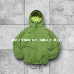 00s columbia パフジャケット L アップルグリーン ドローコード