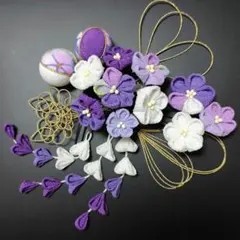 七五三 成人式 紫と白の花の髪飾りセット