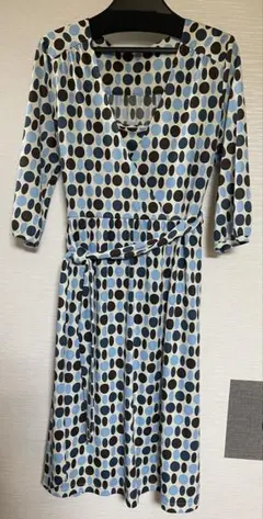 【美品】水玉模様 七分袖ワンピース