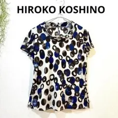 ヒロココシノ メッシュ半袖カットソー サークル柄 ブルー ホワイト 