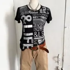 &life 背中開き 英字プリント Tシャツ 半袖 黒 y2k 平成 ダークコア