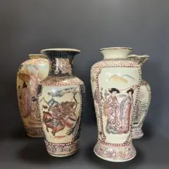 【八福】　薩摩様式　中国　2対（計4点）　まとめて　華やか 金彩色絵 飾り花瓶 八福】 薩摩様式 中国 2対（計4点） まとめて 華やか 金彩色絵 飾り