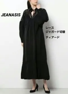JEANASIS レース ジャガード ロング ワンピース ブラック 黒 F