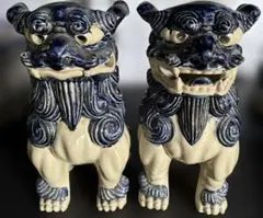 【美品】沖縄 やちむん シーサー 特大 26cm 一対 阿吽 魔除け 縁起物 美品】沖縄 やちむん シーサー 特大 26cm 一対 阿吽 魔除け 縁起物