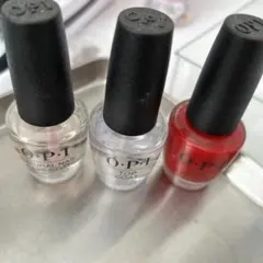 O.P.I ナチュラルネイルベースコート・トップコート・ 赤 3本セット