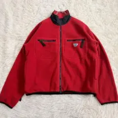 7502 良品✨フリースジャケット メンズL 赤 ハイネック 刺繍 派手 日本製