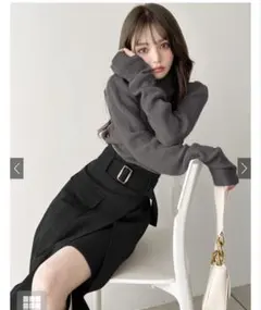 GRLサムホール付きロングスリーブニットトップス　ブラック