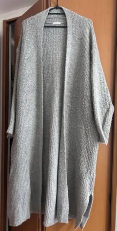 【GU】グレー ロングカーディガン ウエストリボン付き