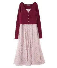 モチーフビジュカーデ＆チュールキャミワンピセット