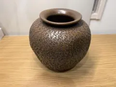 利山銘 陶器 花瓶 花器 壺 松皮風釉薬 信楽焼系 和モダン
