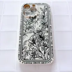 iPhone13pro ケース 花柄 白黒 フラワーデザイン スマホケース