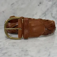 本革 レザー メッシュベルト ブラウン ゴールド金具 編み込み 肉厚