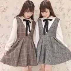 evelyn リボンつきチェックワンピース ブラック