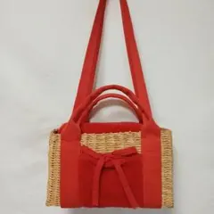 ★日曜日限定価格★ MUUN ムーニュ かごバッグ 2way トートバッグ 赤のサムネイル
