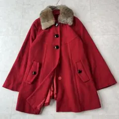 ✨MARY QUANT 3wayファー襟付きウールコート レッド 38のサムネイル