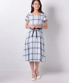 デビュードフィオレ⭐︎チェック柄ウエストリボンワンピース美品♪