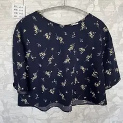 GLACIER ネイビー 花柄 半袖ブラウス M
