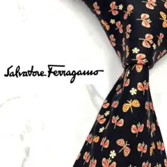 ◆美品◆ Salvatore Ferragamoネクタイ 紺色 蝶柄 カジュアル