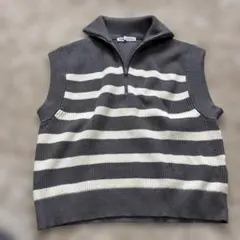 ZARA ニットベスト グレーと白のストライプ