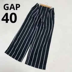 GAP ギャップ リネン コットン ワイドパンツ ストライプ柄 ブラック 40