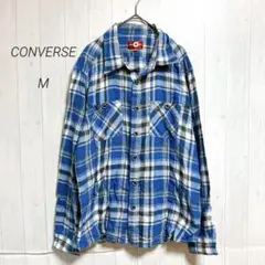 CONVERSE 長袖シャツ　ブルー　チェック　Ｍ　メンズ　古着