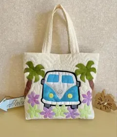 ハワイアンキルトバッグハンドメイドバス車柄