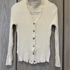 リブ編みクリーム色長袖カーディガン