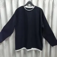 未使用　裏地暖か　メンズ　黒ネイビー　長袖プルオーバー　大きめ4Lサイズ