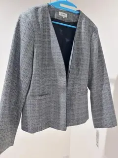 【美品】purelast ツイードジャケット ノーカラー グレー系