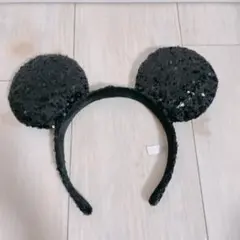 ミッキー　耳　カチューシャ 黒 スパンコール　ブラック　ディズニー　Disney