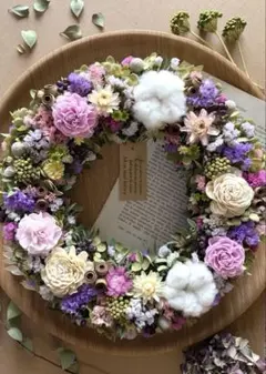 大きめ華やか♡ 春のドライフラワーリース　大人カラー　ナチュラルリース