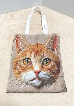 ★ 猫 刺繍プリント トート バッグ