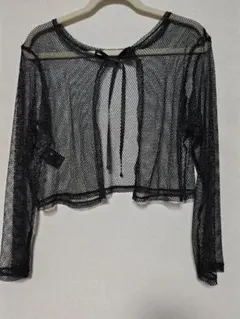 コムサイズム ブラックメッシュ カーディガン