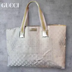 【美品】グッチ シェリーラインGGキャンバストートバッグ ピンクゴールド大容量