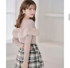 tocco closet ファー付きケープライク袖口フリルリブニットプルオーバー