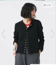 ビームスボーイ　リングドット カーディガン　ブラック