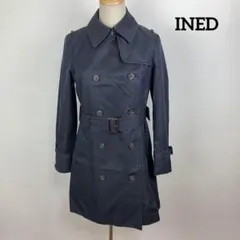 INED ダブルトレンチコート ベルト付 ネイビー 7 S イネド