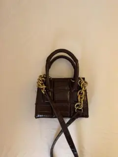 クロコ型押し チェーン ショルダーバッグ ブラウンのサムネイル