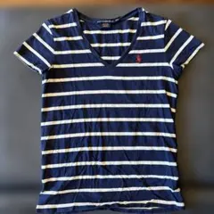 RALPH LAUREN SPORT ネイビー/ホワイトストライプ Tシャツ S