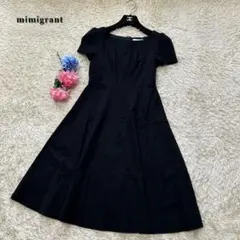 【美品】ミミグラント　半袖ワンピース　ブラック　ひざ丈　Aライン　Mサイズのサムネイル