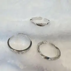 指輪 リング シンプル シルバー フリーサイズ 3点 男女兼用 刻印 可愛い