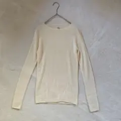 美品 ユニクロ リブ編み ウ－ル100% 長袖ニットセ－タ－【L】クリ－ム