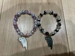 猫チャーム付きビーズブレスレット2個セット